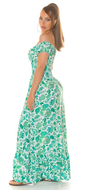 off-shoulder Summer Maxi Dress with decorative buttons Green